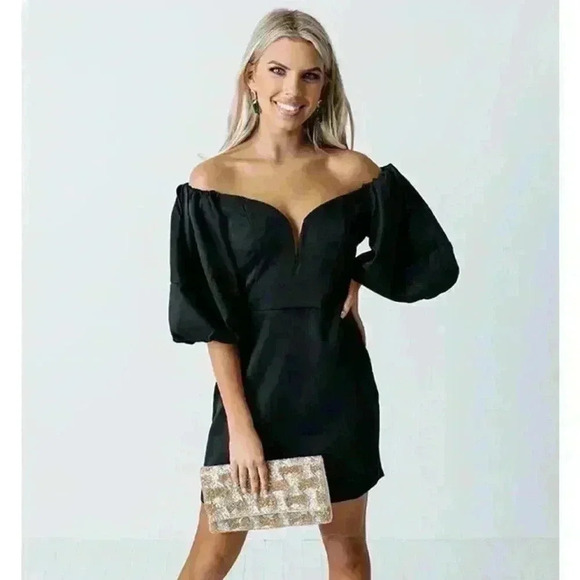 NWT! Impressions Say Less Dress In Black / Bubble Sleeves / Woman’s Small - Picture 1 of 15